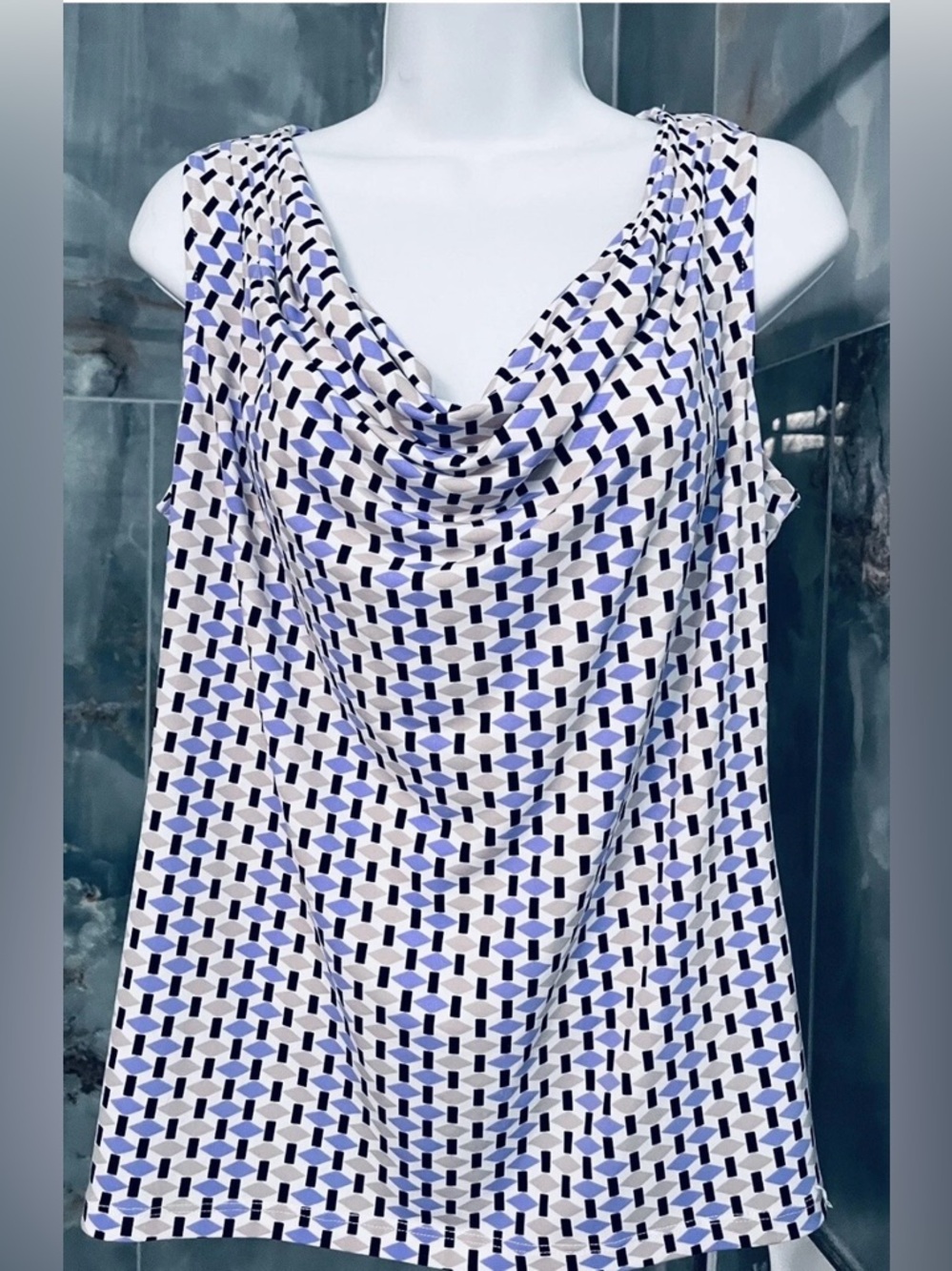 Calvin Klein Geometric Cowl Neck Blouse M